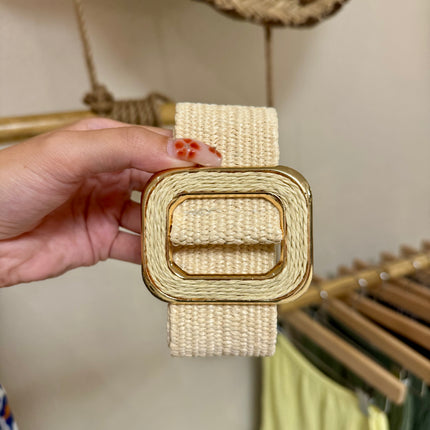 Ceinture Boucle Rectangle - Beige