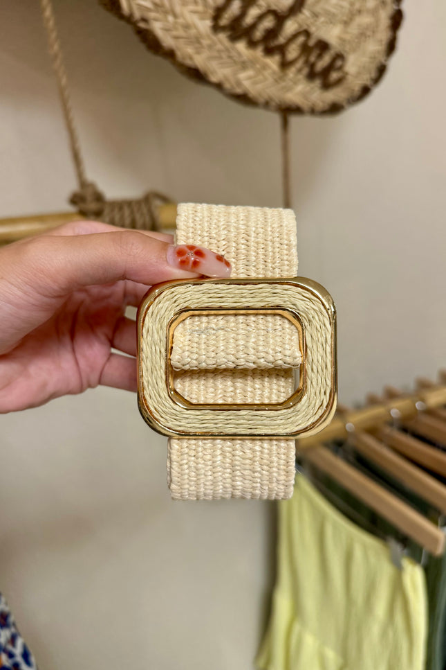 Ceinture Boucle Rectangle - Beige