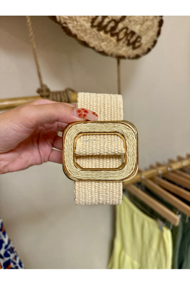 Ceinture Boucle Rectangle - Beige