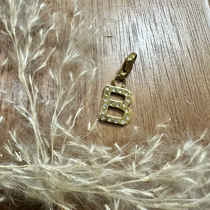 Charm Lettre Strass  - Doré 11mm