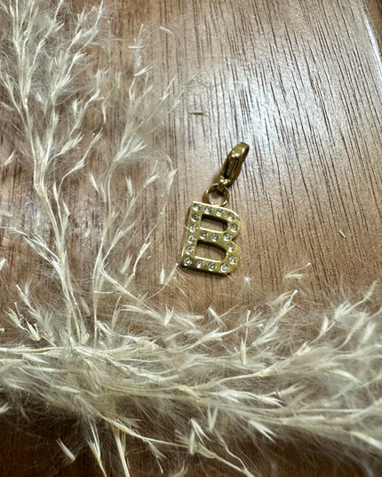 Charm Lettre Strass  - Doré 11mm