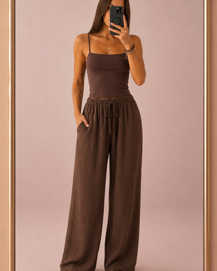 Pantalon gaze de coton - Marron