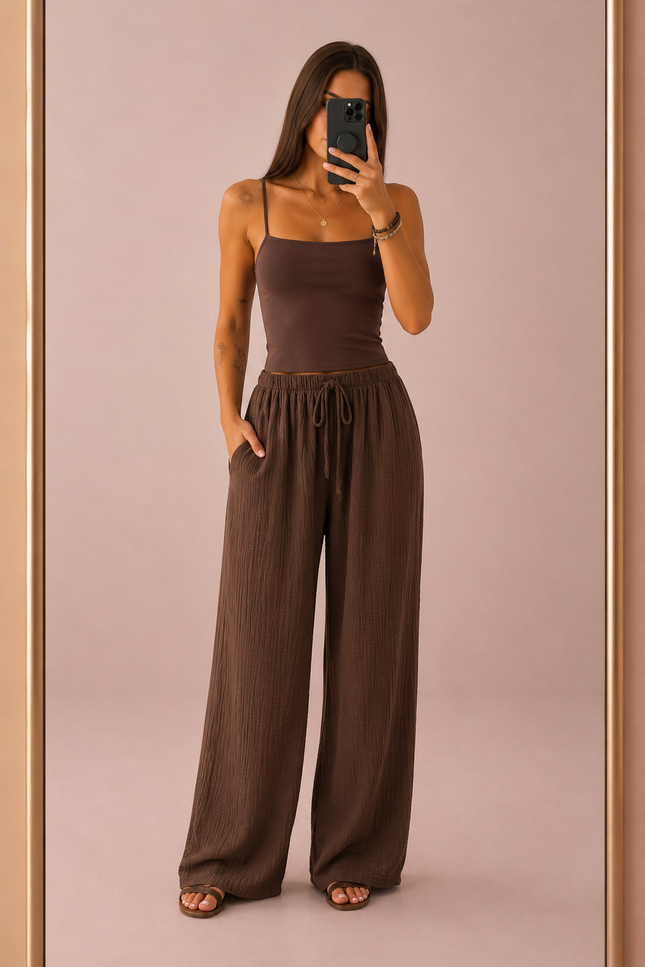 Pantalon gaze de coton - Marron