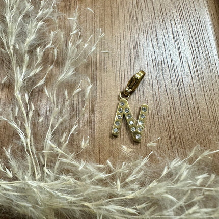 Charm Lettre Strass  - Doré 11mm