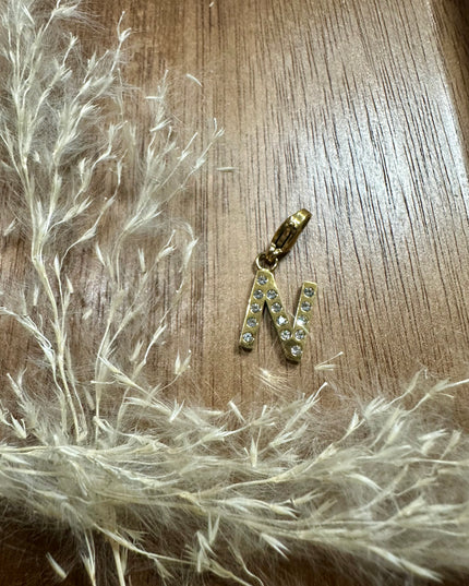 Charm Lettre Strass  - Doré 11mm