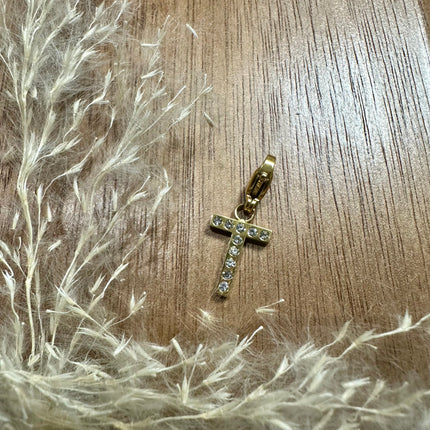 Charm Lettre Strass  - Doré 11mm