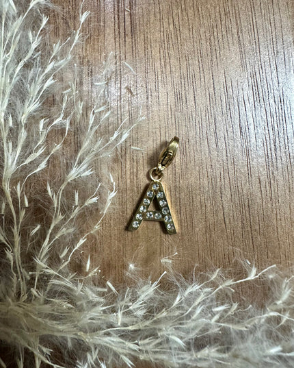 Charm Lettre Strass  - Doré 11mm