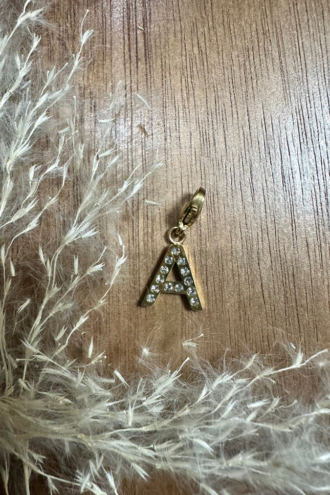 Charm Lettre Strass  - Doré 11mm