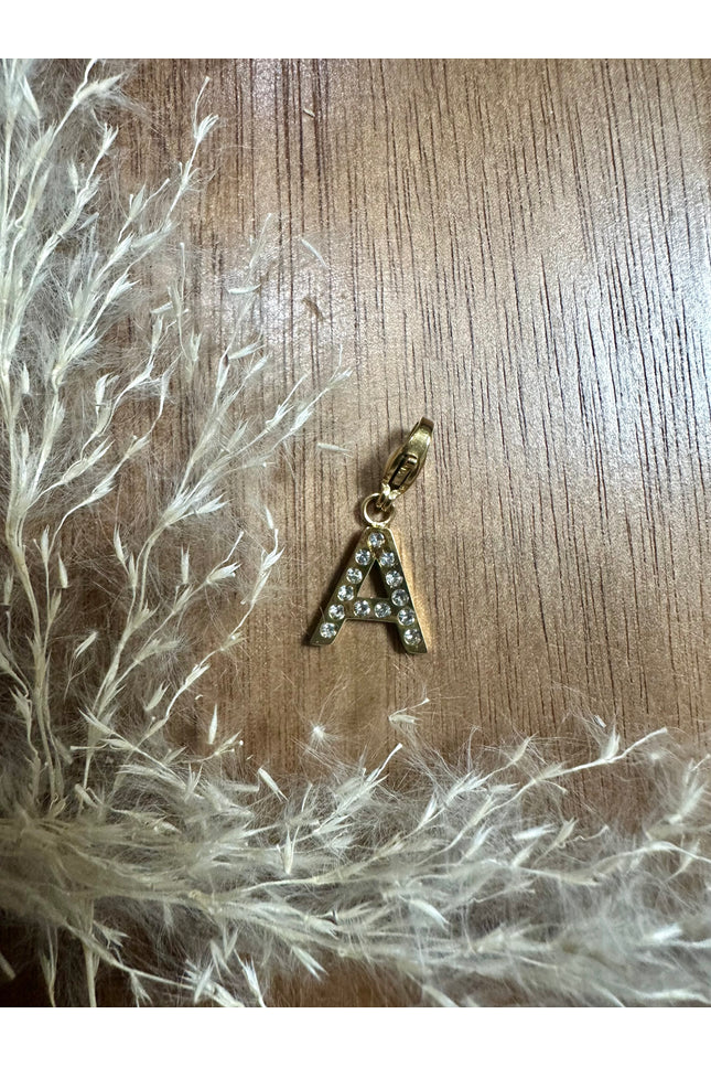 Charm Lettre Strass  - Doré 11mm