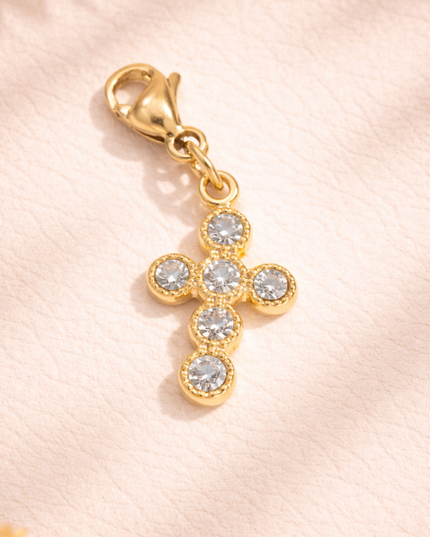 Charm Croix strass - Doré