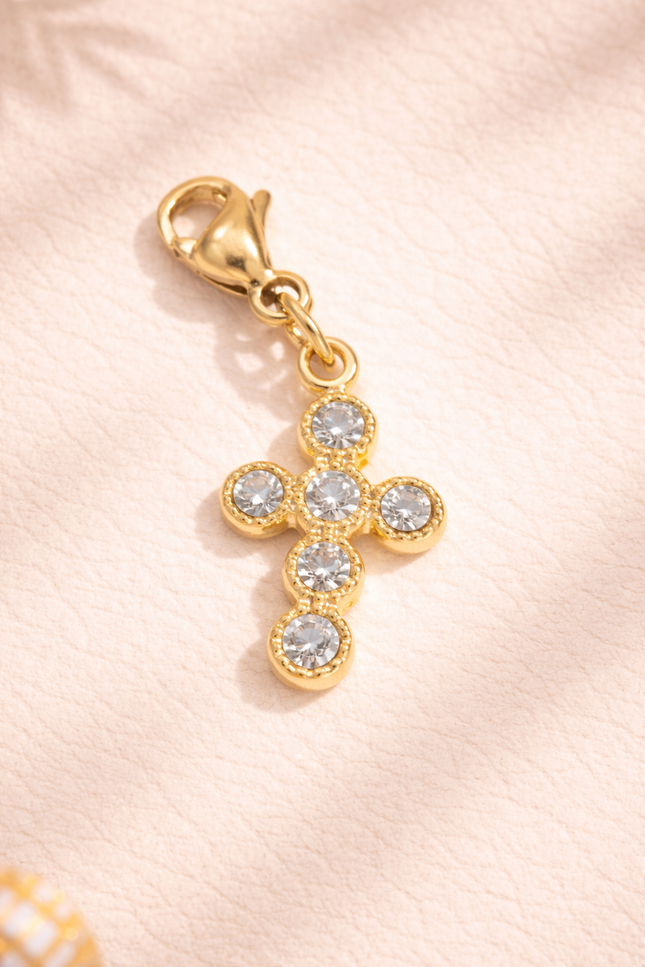 Charm Croix strass - Doré