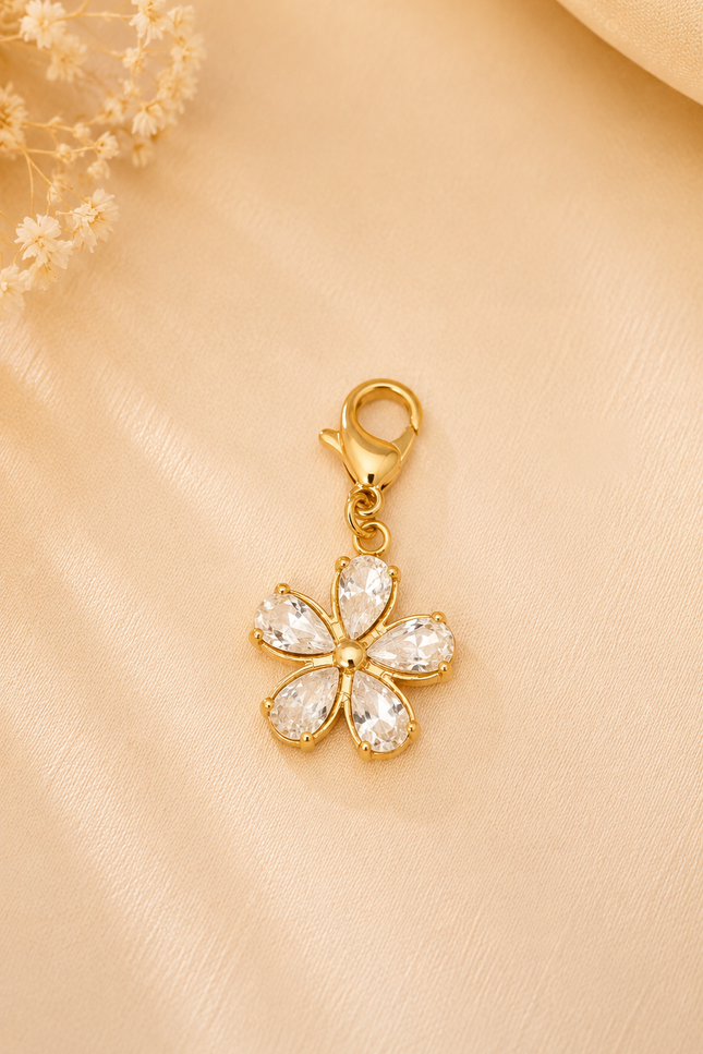 Charm Fleur Zircon - Doré