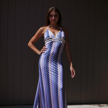 Robe imprimée dos nu - Bleu