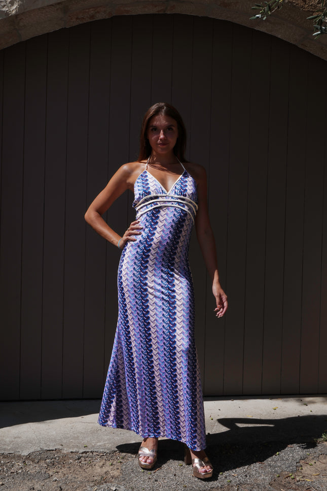 Robe imprimée dos nu - Bleu