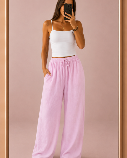 Pantalon gaze de coton - Rose