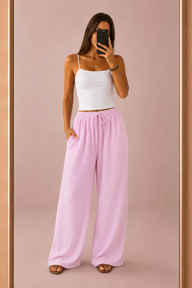 Pantalon gaze de coton - Rose