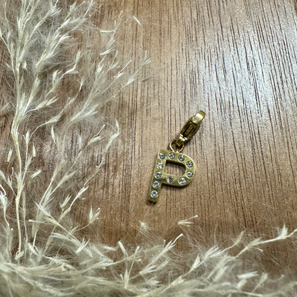 Charm Lettre Strass  - Doré 11mm