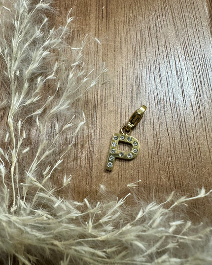 Charm Lettre Strass  - Doré 11mm