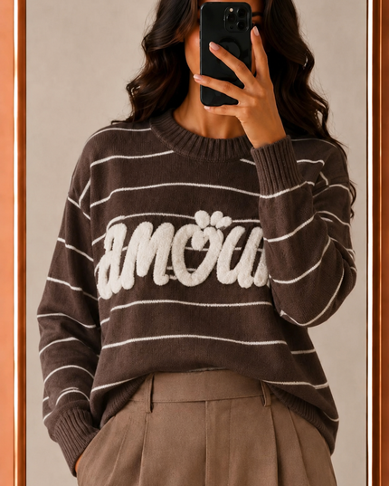 Pull Oversize Amour - Marron