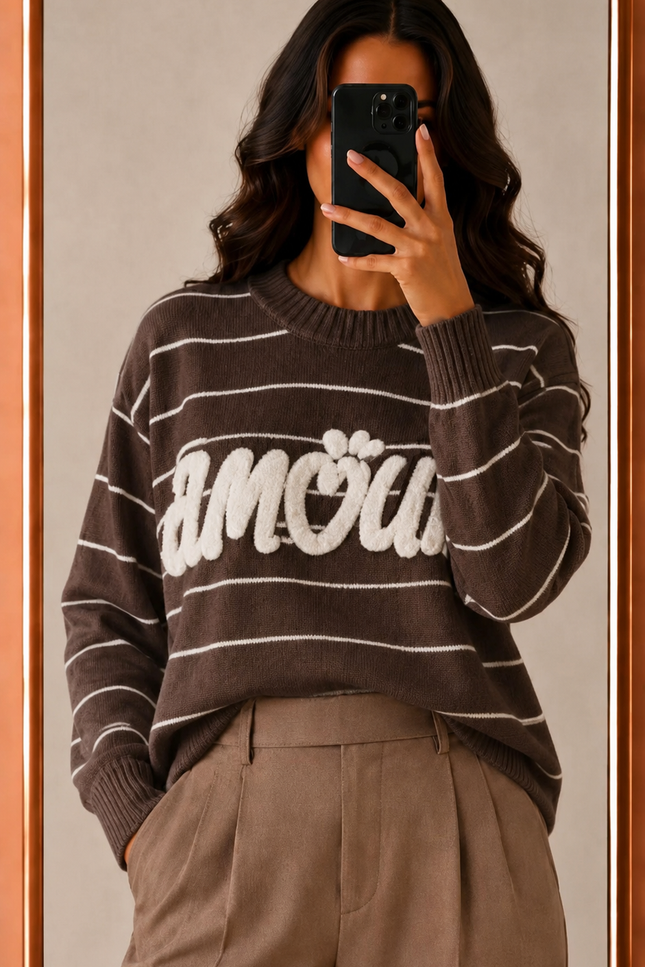 Pull Oversize Amour - Marron