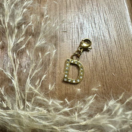 Charm Lettre Strass  - Doré 11mm