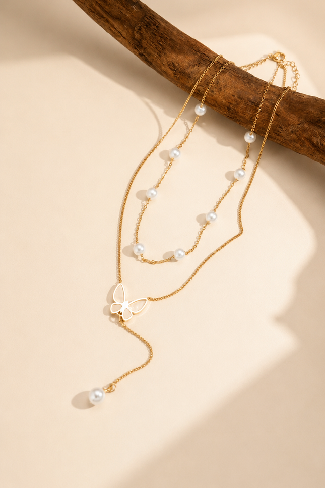 Collier Papillon nacré  - doré