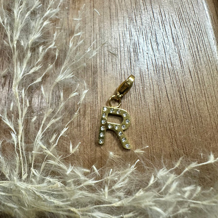 Charm Lettre Strass  - Doré 11mm