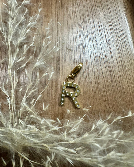 Charm Lettre Strass  - Doré 11mm