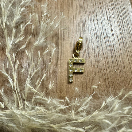 Charm Lettre Strass  - Doré 11mm