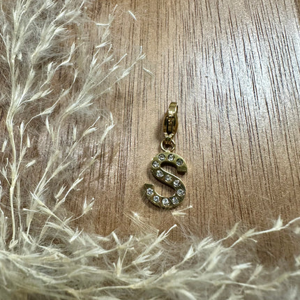 Charm Lettre Strass  - Doré 11mm