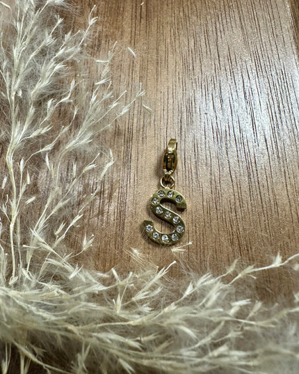 Charm Lettre Strass  - Doré 11mm
