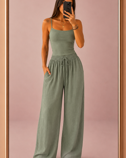 Pantalon gaze de coton - Kaki