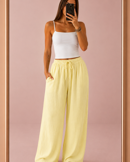 Pantalon gaze de coton - Jaune