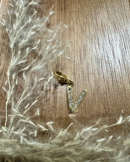 Charm Lettre Strass  - Doré 11mm
