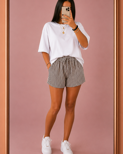 Short rayé - Marron