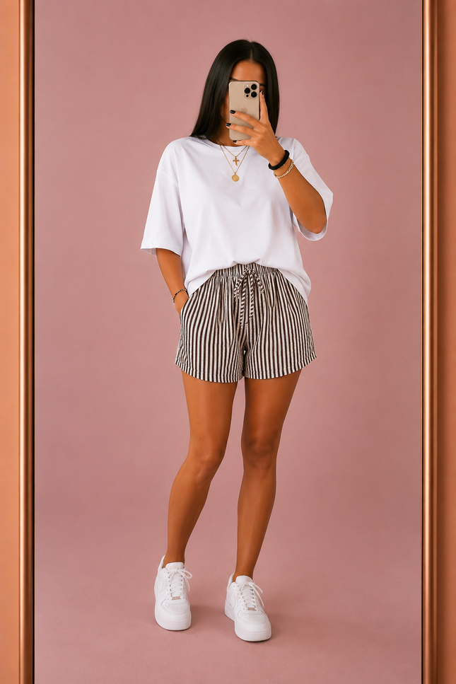 Short rayé - Marron