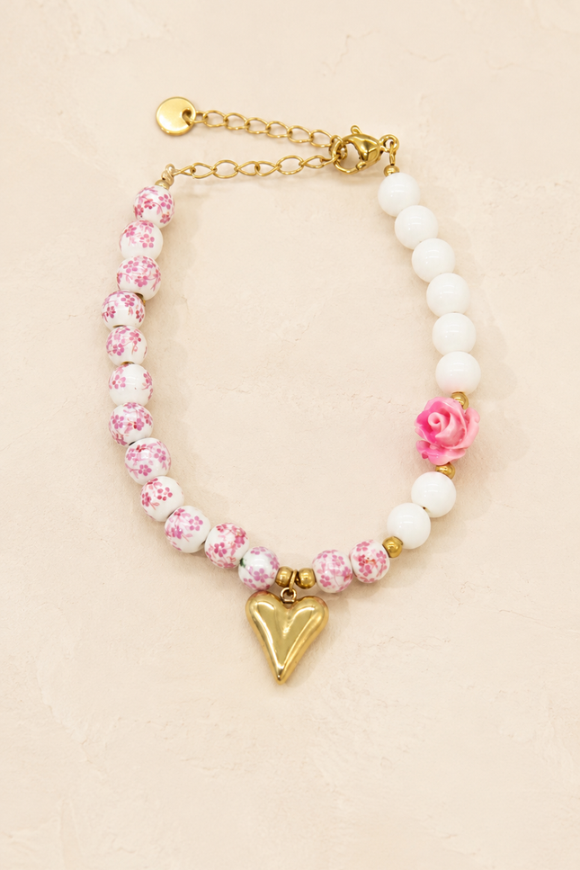 Bracelet Coeur perlé - Doré