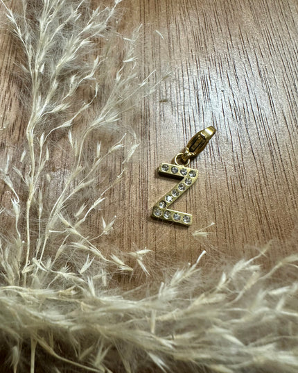 Charm Lettre Strass  - Doré 11mm