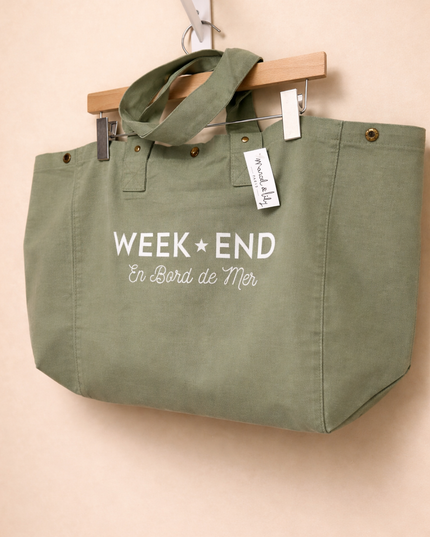 Grand Cabas Week End en bord de Mer - Vert amande
