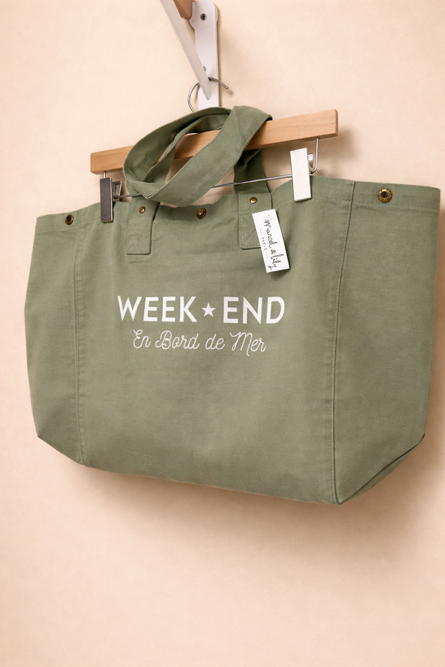 Grand Cabas Week End en bord de Mer - Vert amande