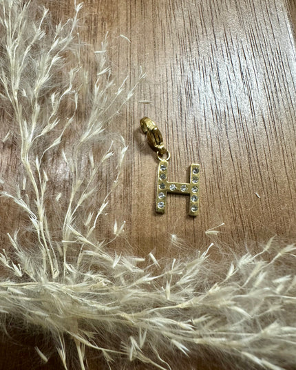 Charm Lettre Strass  - Doré 11mm