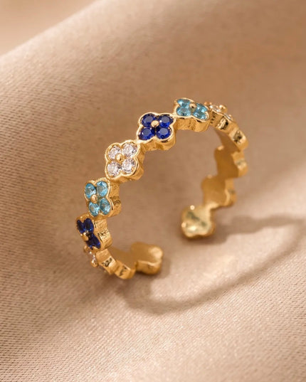 Bague Couronne  - Dorée Bleue