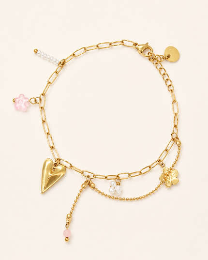 Bracelet Fleur bleue - Doré