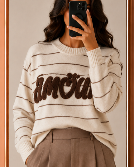 Pull Oversize Amour - Beige