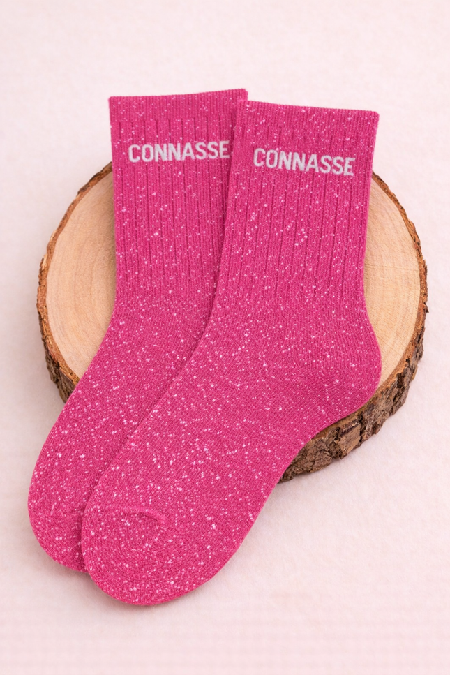 Chaussettes à paillettes - « Connasse » Fuschia