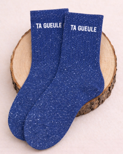 Chaussettes à paillettes - « Ta gueule » Bleu électrique