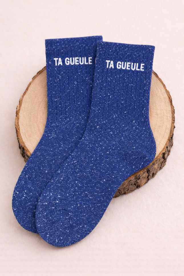 Chaussettes à paillettes - « Ta gueule » Bleu électrique