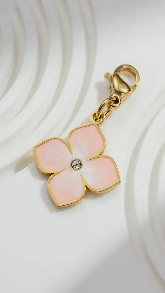 Charm Fleur Rose - Doré