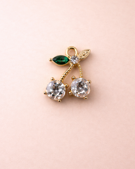 Charm Cerise Strass - Blanc Doré