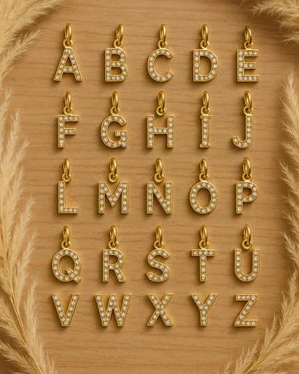 Charm Lettre Strass  - Doré 11mm